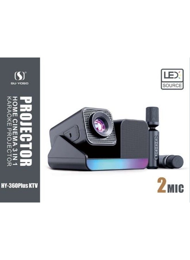 SU.YOSD 3-in-1 Portable Karaoke Mini Projector with 2×15W Stereo Speakers & Dual Microphones | Android 11 Smart LED Projector | 180° Rotatable HD Home Theater | WiFi6 & Bluetooth 5.0 | HY-360Plus KTV (Black) - Image 1